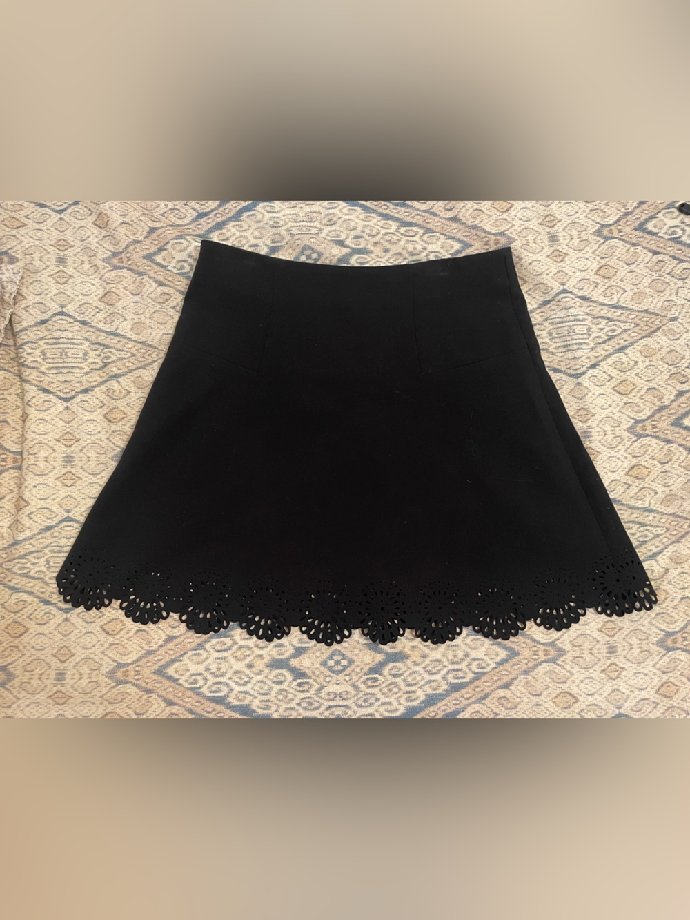 LOFT Black Circle Skirt with Laser-Cut Scallop Hem